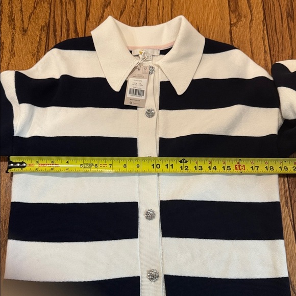 NWT Boden Jewel Button Collared Cardigan White Blue Striped Size 4 - Picture 12 of 13